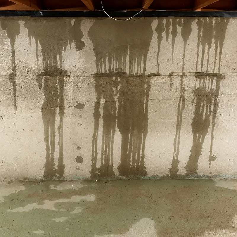 Water leaking into basement from top of the foundation wall near the sill plate.